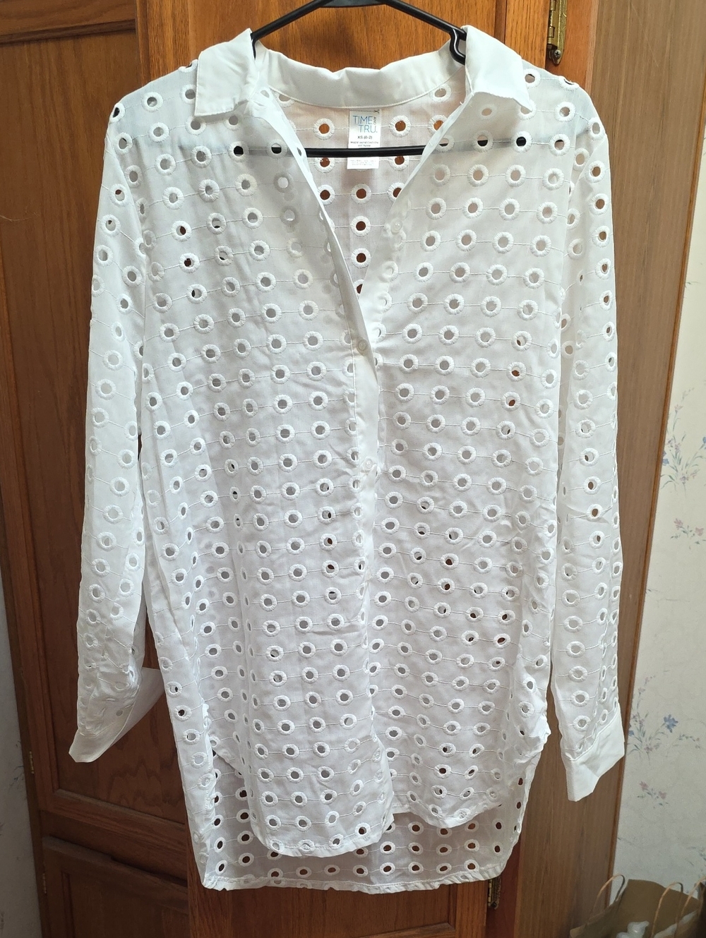 Time and Tru White Eyelet Button-Front Swim Coverup Tunic